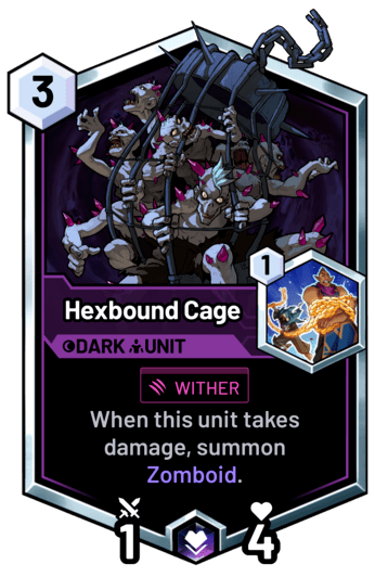 Hexbound Cage - When this unit takes damage, summon Zomboid.