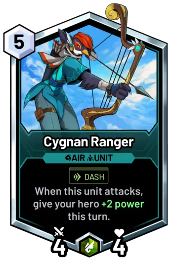 Cygnan Ranger - When this unit attacks, give your hero +2 power this turn.