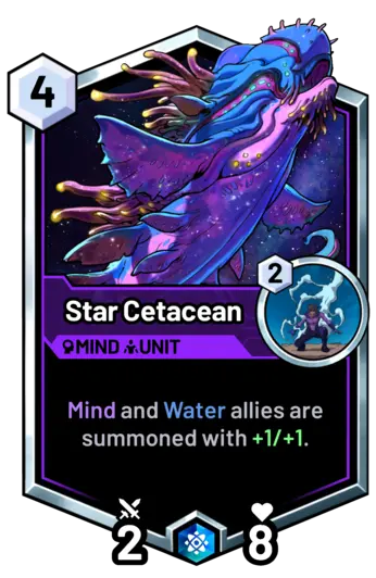 Star Cetacean - Mind and Water allies are summoned with +1/+1.