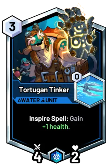 Tortugan Tinker - Inspire Spell: Gain +1 health.