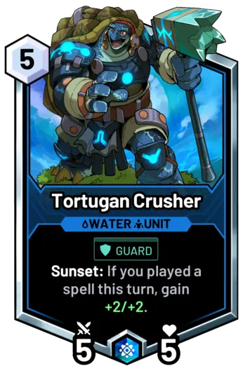 Tortugan Crusher - Sunset: If you played a spell this turn, gain +2/+2.