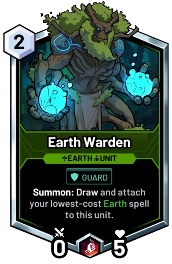 Earth Warden - Summon: Draw and attach your lowest-cost Earth spell to this unit.