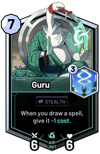 Guru - When you draw a spell, give it -1 cost.