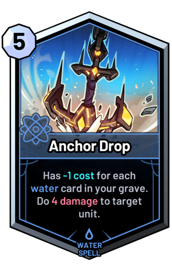 Anchor Drop - Has -1 cost for each water card in your grave. Do 4 damage to target unit.