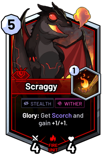 Scraggy - Glory: Get Scorch and gain +1/+1.