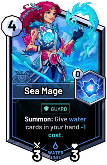 Sea Mage - Summon: Give water cards in your hand -1 cost.