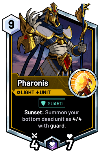 Pharonis - Sunset: Summon your bottom dead unit as 4/4 with guard.