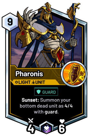 Pharonis - Sunset: Summon your bottom dead unit as 4/4 with guard.