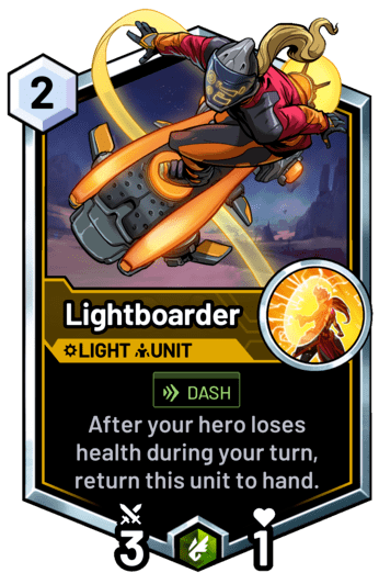 Lightboarder - After your hero loses health during your turn, return this unit to hand.